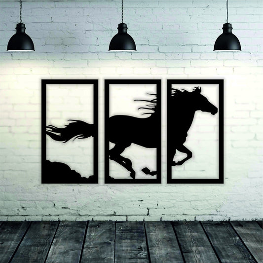 3 Frame Horse Wooden Panels For Wall Decor