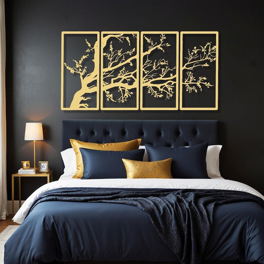 Nature’s Beauty in 4 Frames Tree Wooden Wall Décor