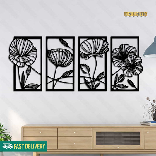 4 Frame Flower Wooden Panels For Wall Decor