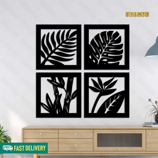 4 Frame Leaf Wooden Panels For Wall Decor