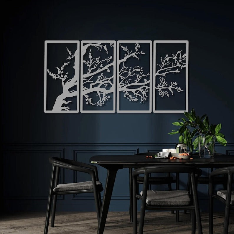 Nature’s Beauty in 4 Frames Tree Wooden Wall Décor