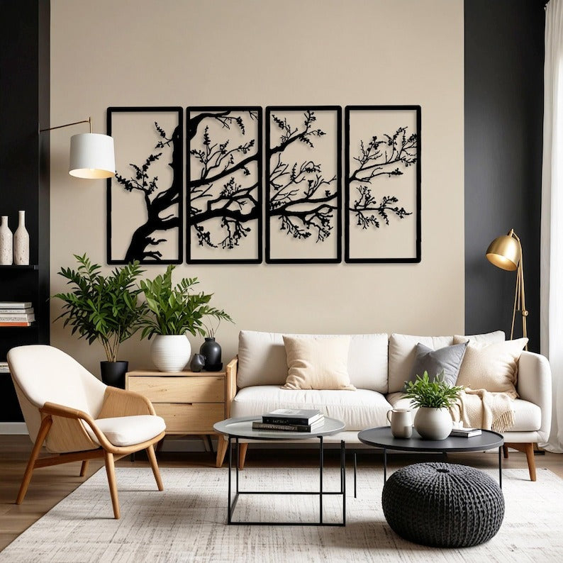 Nature’s Beauty in 4 Frames Tree Wooden Wall Décor