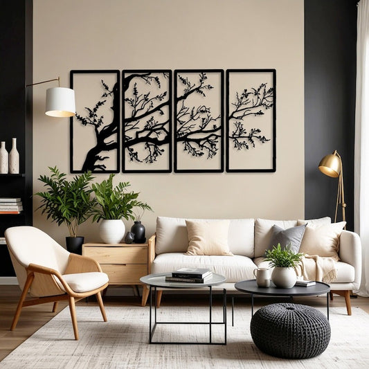 Nature’s Beauty in 4 Frames Tree Wooden Wall Décor